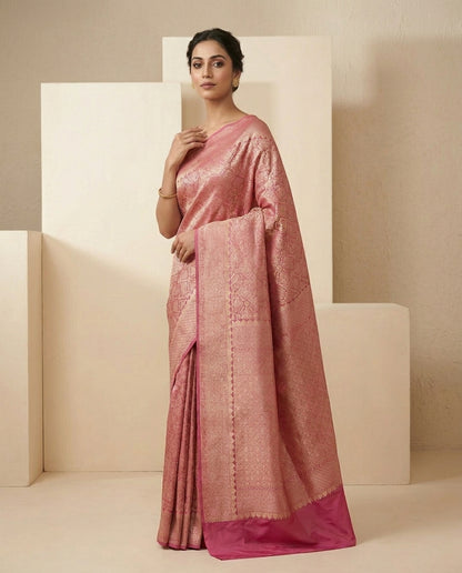 Jashn | Light Pink Pure Katan silk Saree