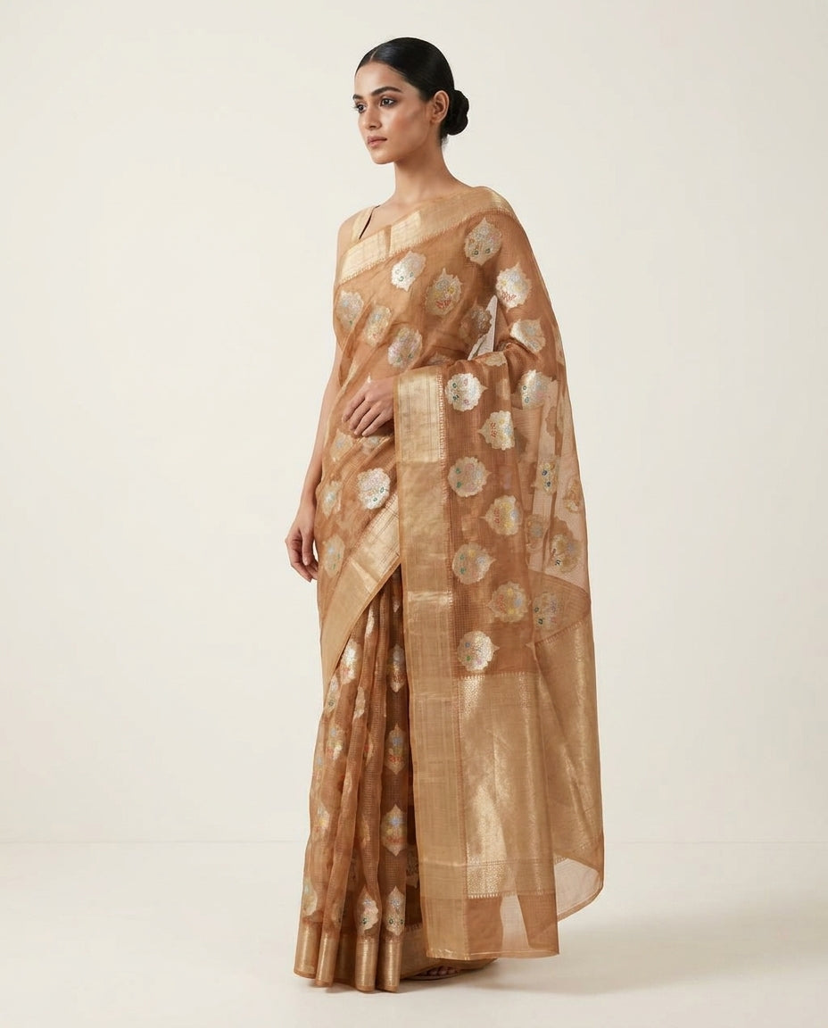 Sonchiraiya | Beige Boota Kota Zari Saree
