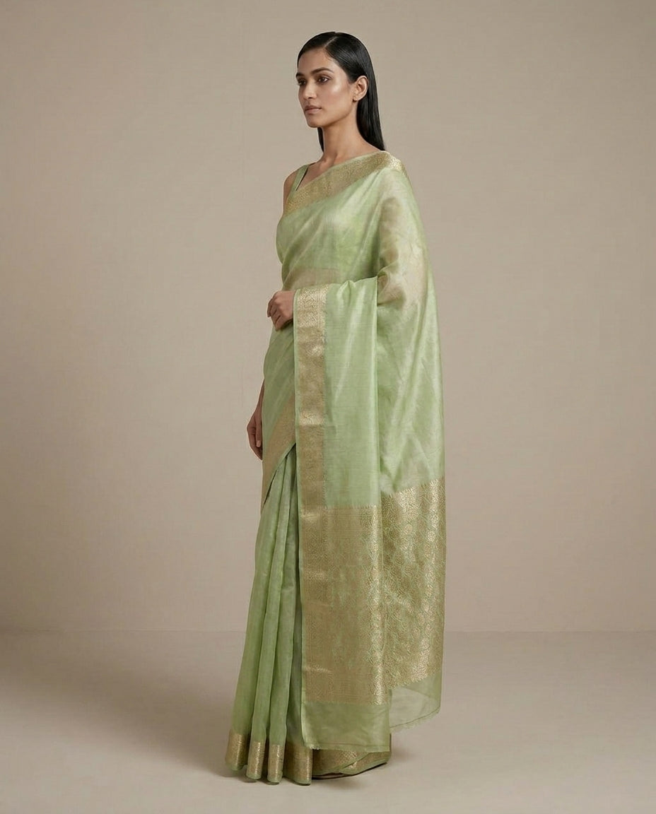 Sarn | Green Tissue Silk Saree