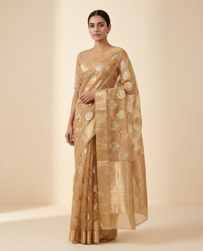 Sonchiraiya | Beige Boota Kota Zari Saree