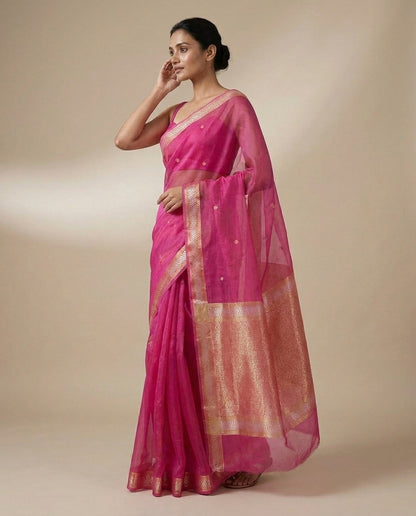 Rooh | Dark Pink Organza Saree