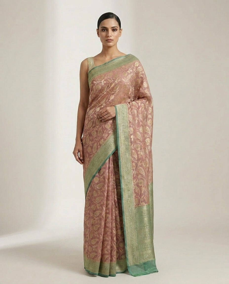 Mehfil | Rose Floral Chanderi Saree