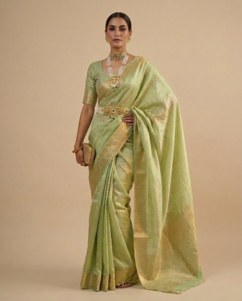 Sarn | Green Tissue Silk Saree