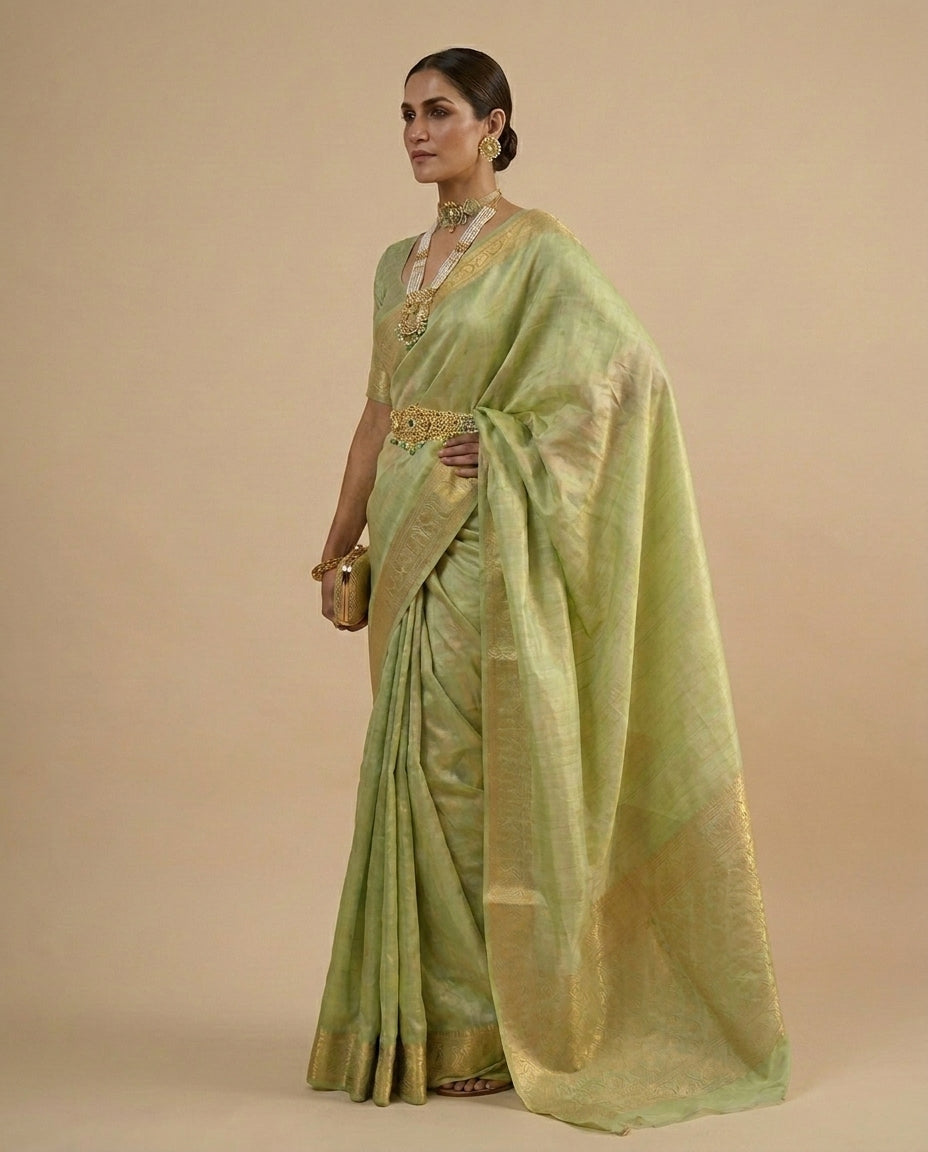 Sarn | Green Tissue Silk Saree
