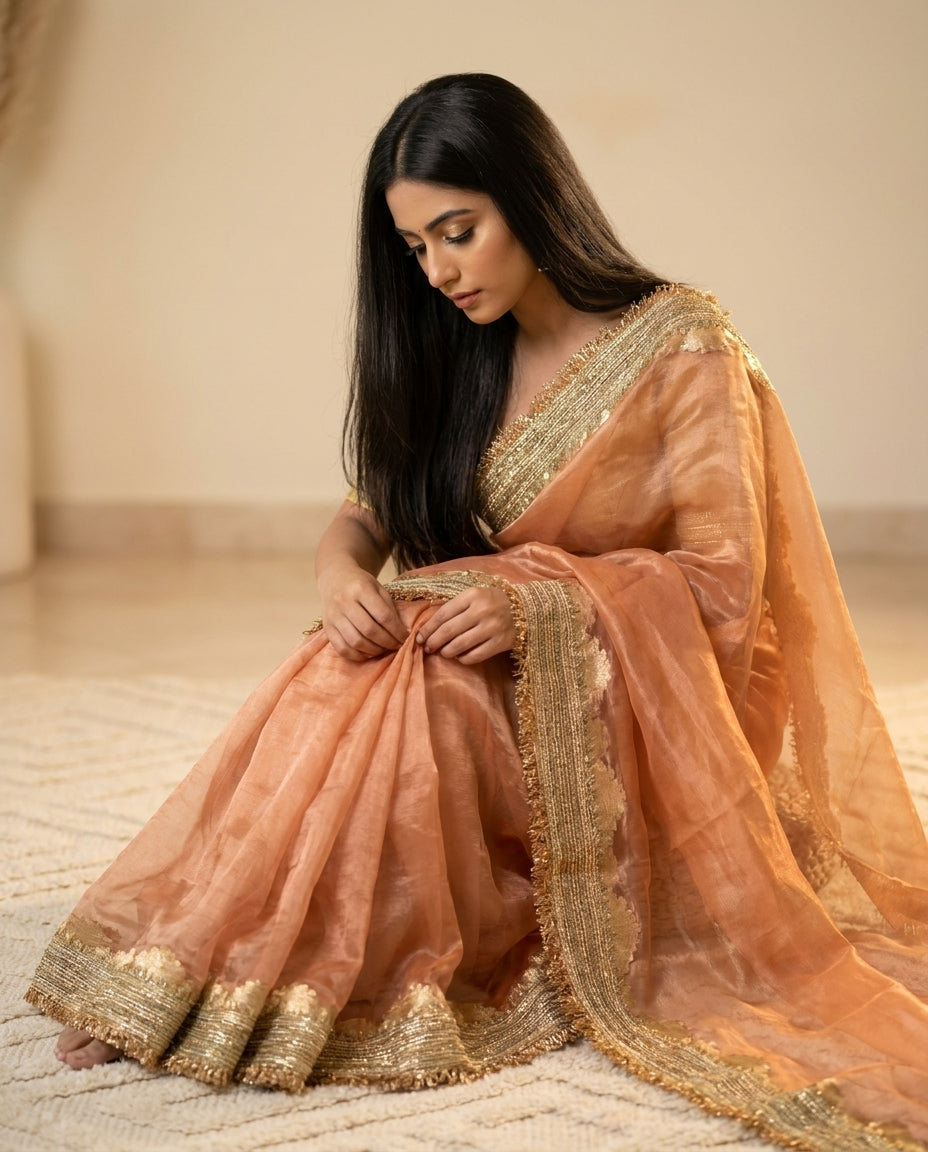 Amber Bloom | Tissue Silk Saree