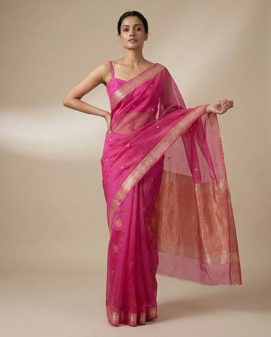Rooh | Dark Pink Organza Saree