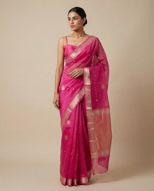 Rooh | Dark Pink Organza Saree