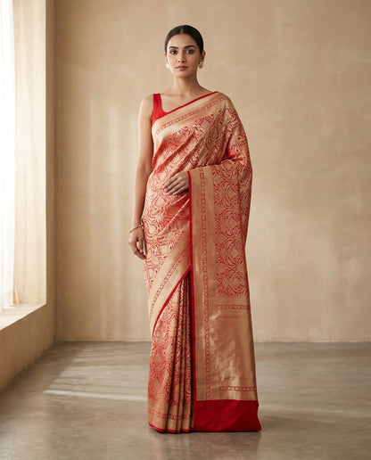 Jashn | Red Pure Katan silk Saree