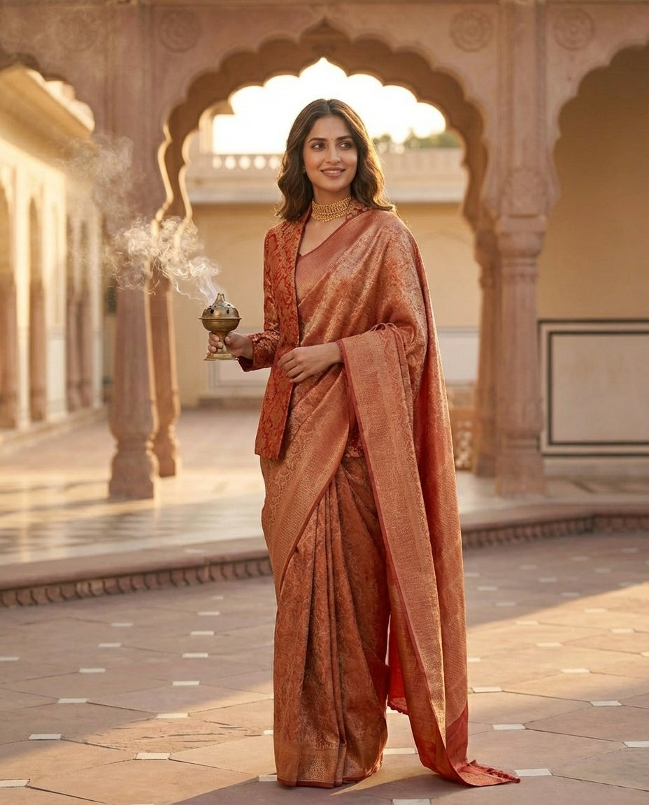 Jashn-e-warq | Wine Chanderi Brocade Saree