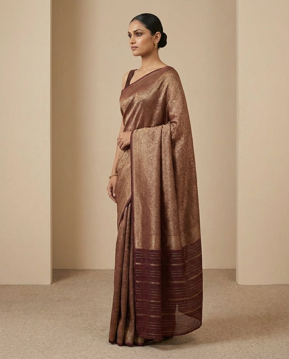 Jashn-e-warq | Wine Chanderi Brocade Saree