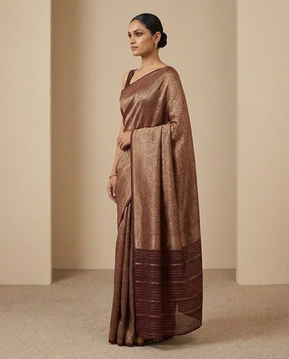Jashn-e-warq | Wine Chanderi Brocade Saree