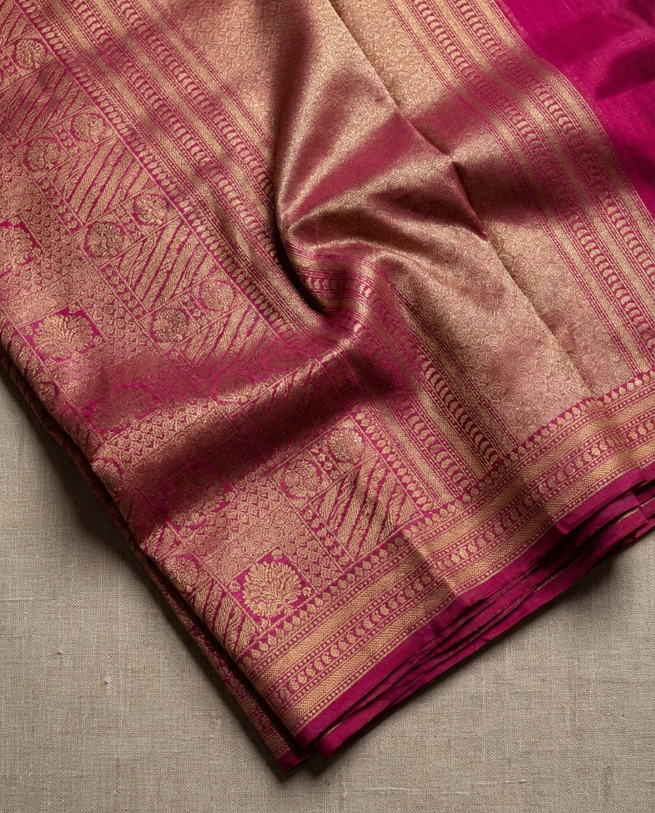 Jashn-e-warq | Wine Chanderi Brocade Saree
