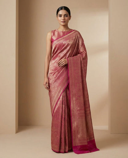 Jashn-e-warq | Wine Chanderi Brocade Saree