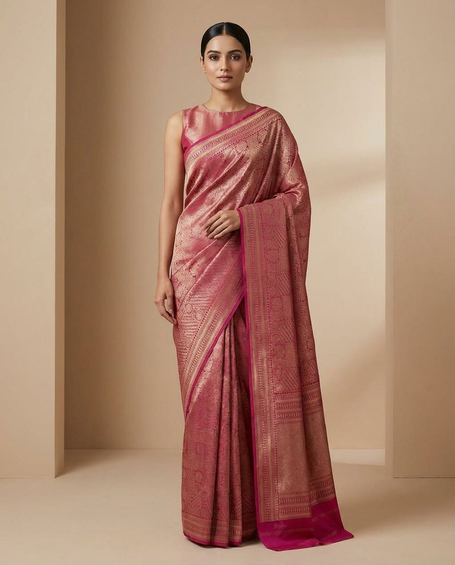 Jashn-e-warq | Wine Chanderi Brocade Saree