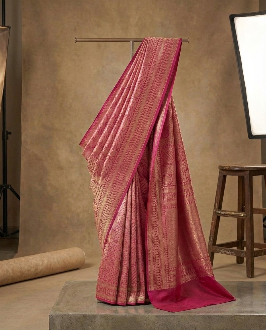 Jashn-e-warq | Wine Chanderi Brocade Saree