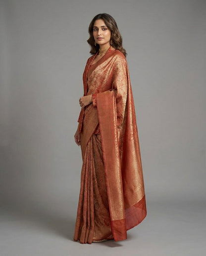 Jashn-e-warq | Wine Chanderi Brocade Saree