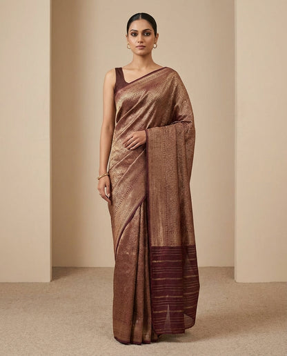 Jashn-e-warq | Wine Chanderi Brocade Saree