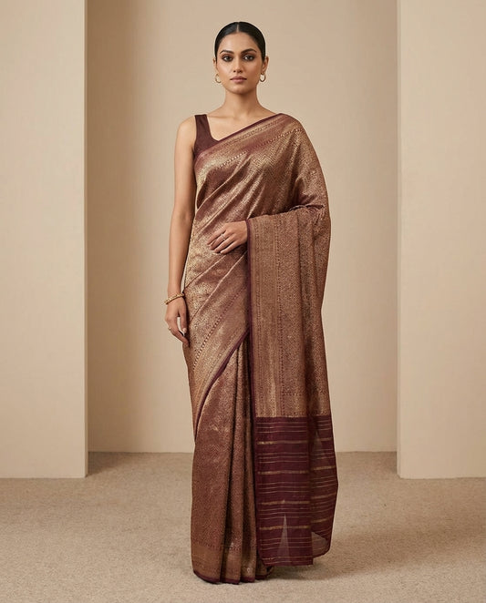 Jashn-e-warq | Wine Chanderi Brocade Saree