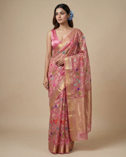 Sonchiraiya | Blue Meena Jaal Kota Zari Saree