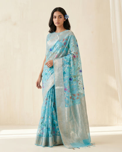 Sonchiraiya | Blue Meena Jaal Kota Zari Saree