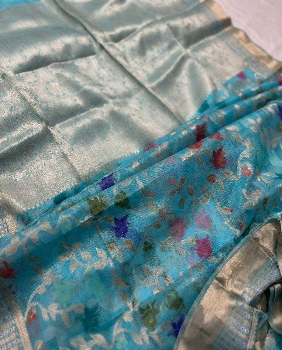 Sonchiraiya | Blue Meena Jaal Kota Zari Saree