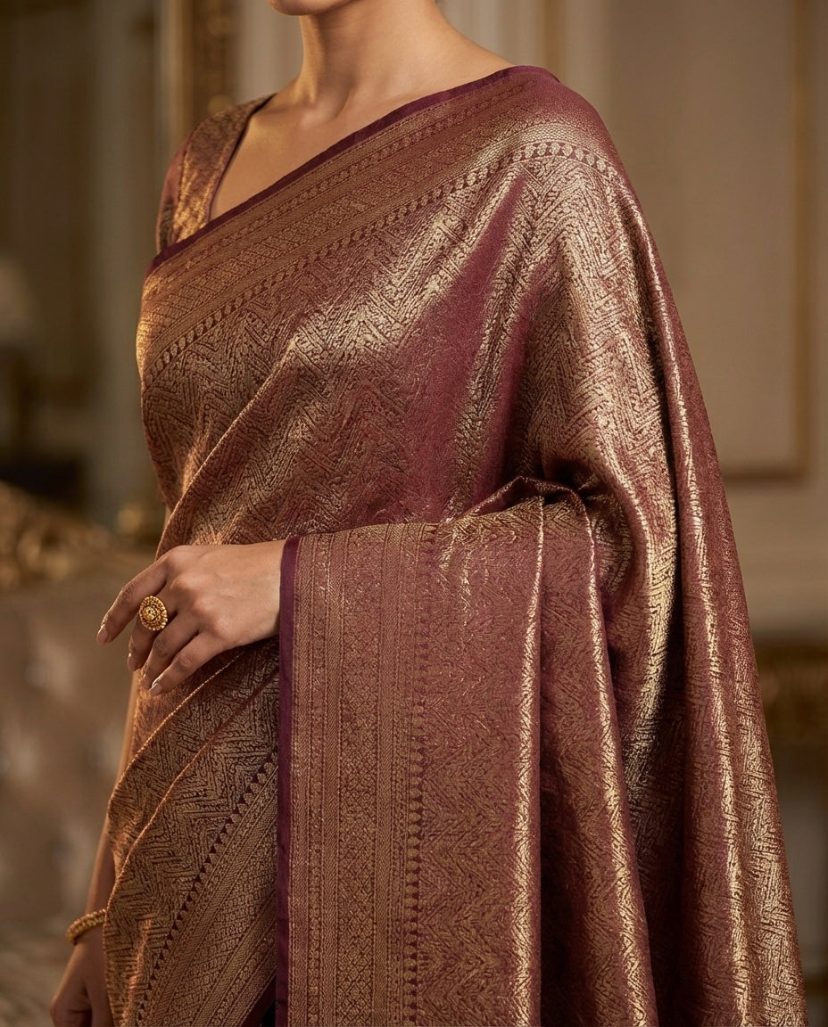 Jashn-e-warq | Wine Chanderi Brocade Saree