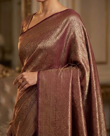 Jashn-e-warq | Wine Chanderi Brocade Saree