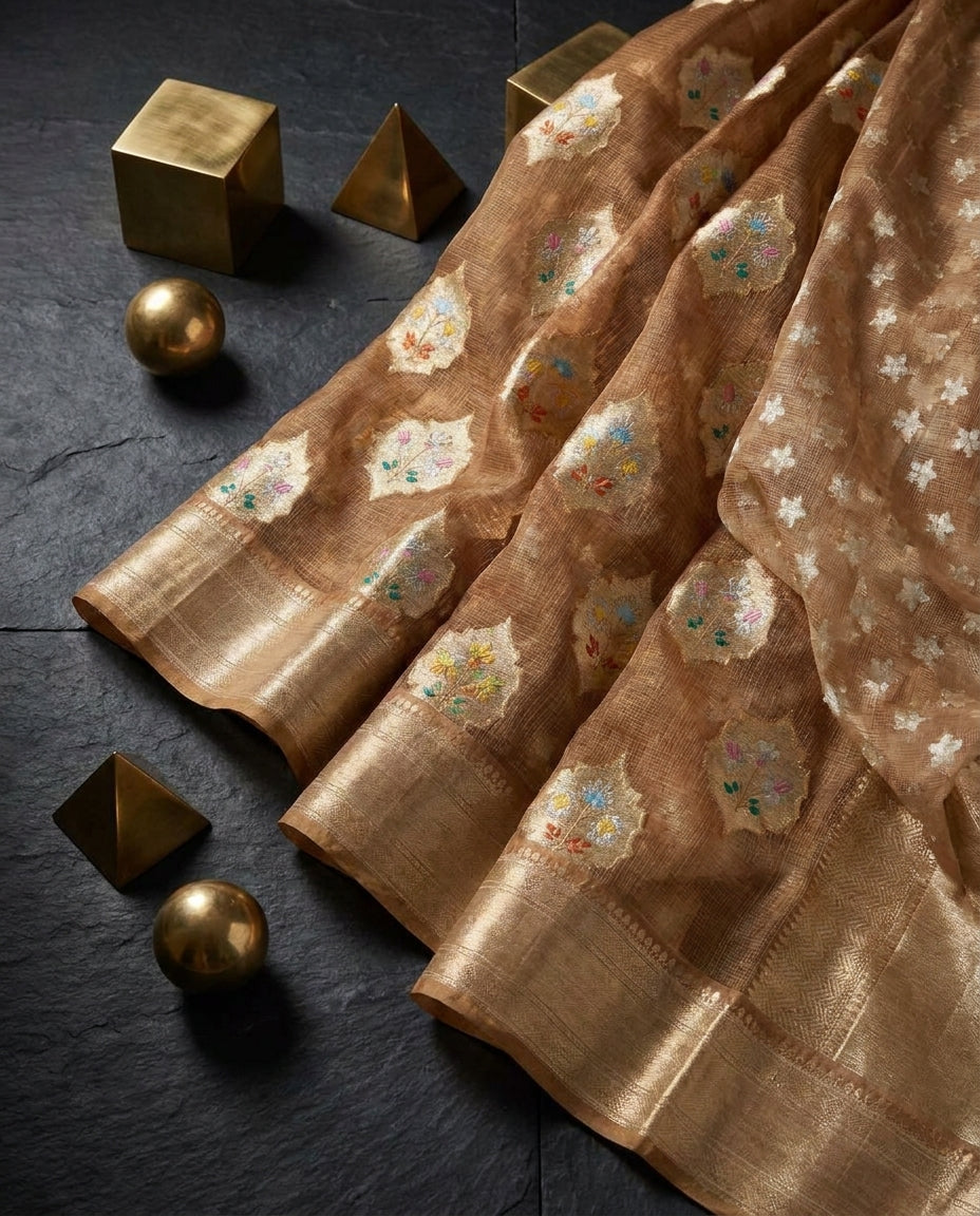 Sonchiraiya | Beige Boota Kota Zari Saree