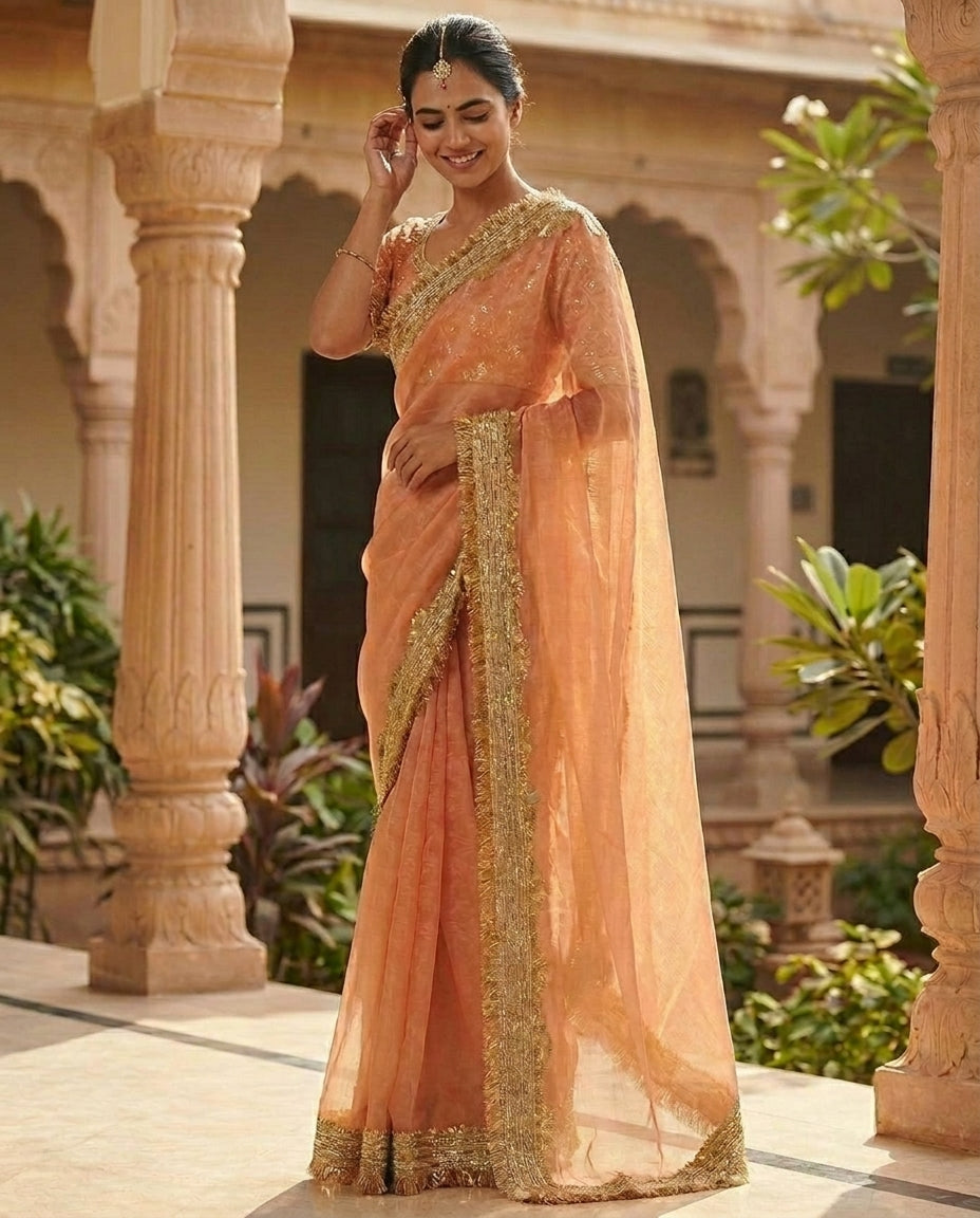 Amber Bloom | Tissue Silk Saree