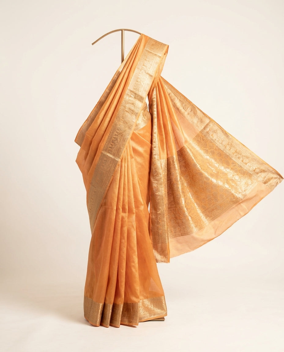 Sarn | Peach Tissue Silk Saree