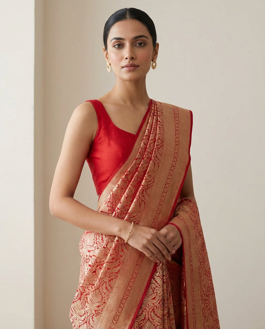 Jashn | Red Pure Katan silk Saree