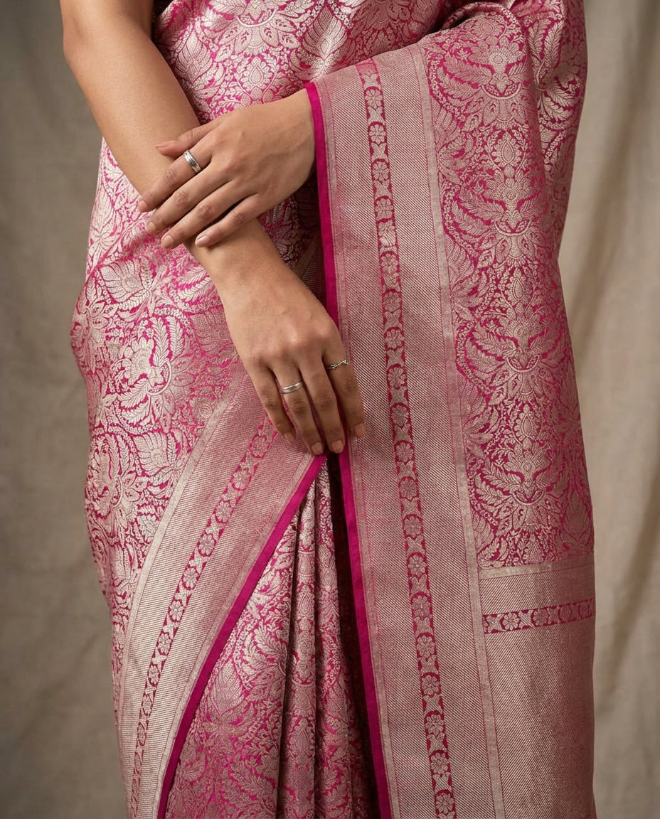 Jashn | Dark Pink Pure Katan silk Saree