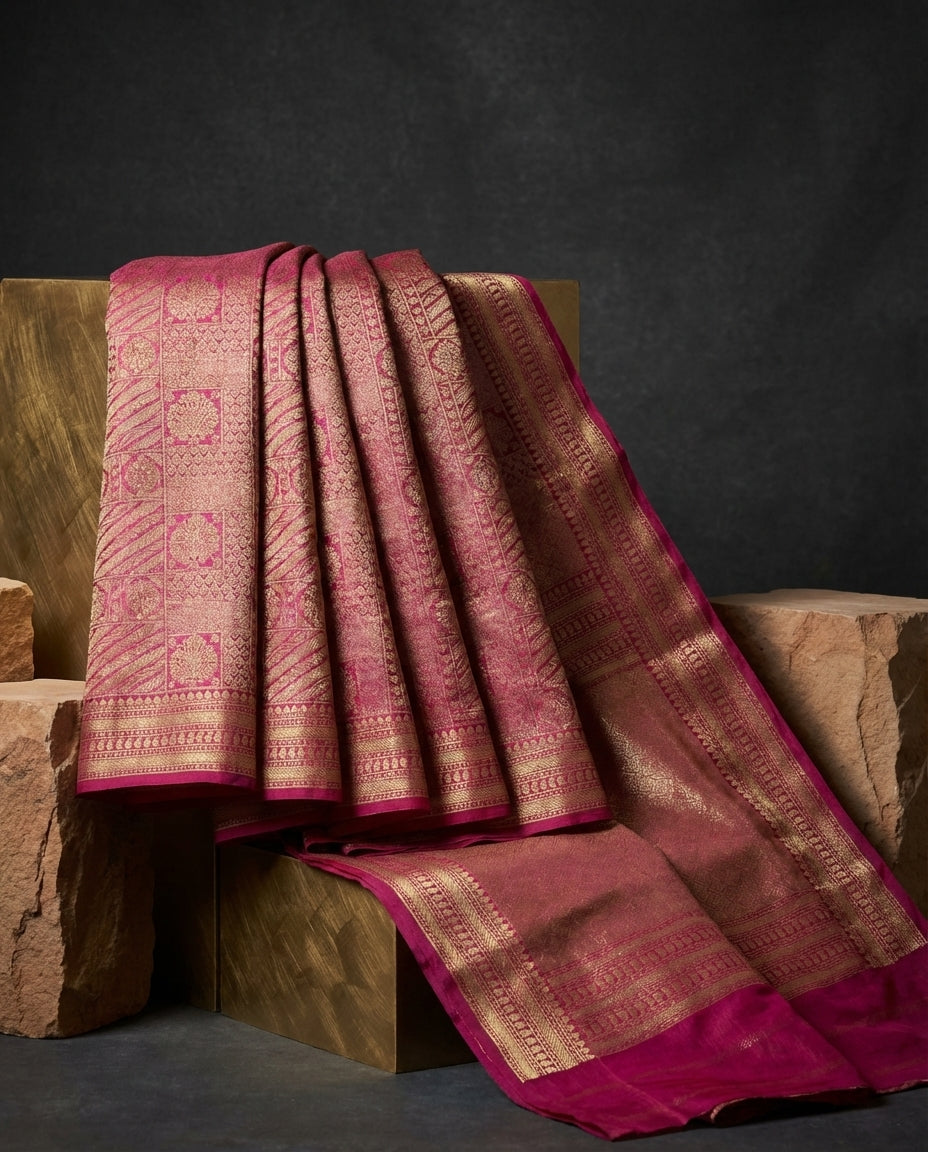 Jashn-e-warq | Wine Chanderi Brocade Saree