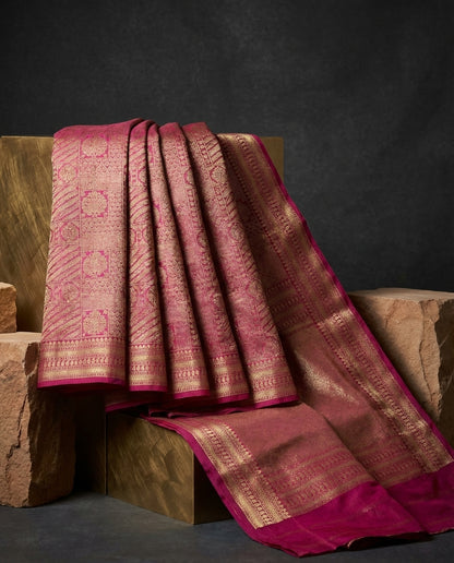 Jashn-e-warq | Wine Chanderi Brocade Saree