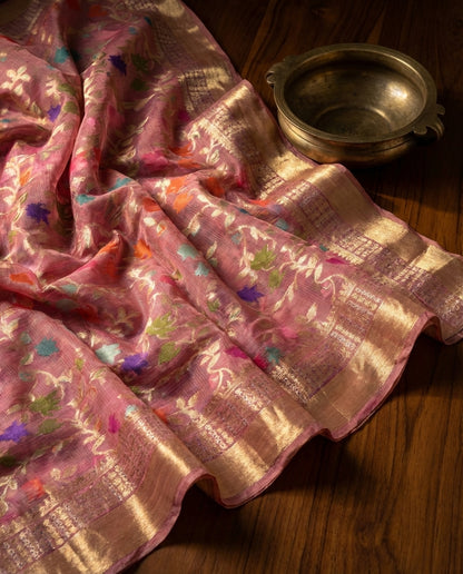 Sonchiraiya | Pink Meena Jaal Kota Zari Saree