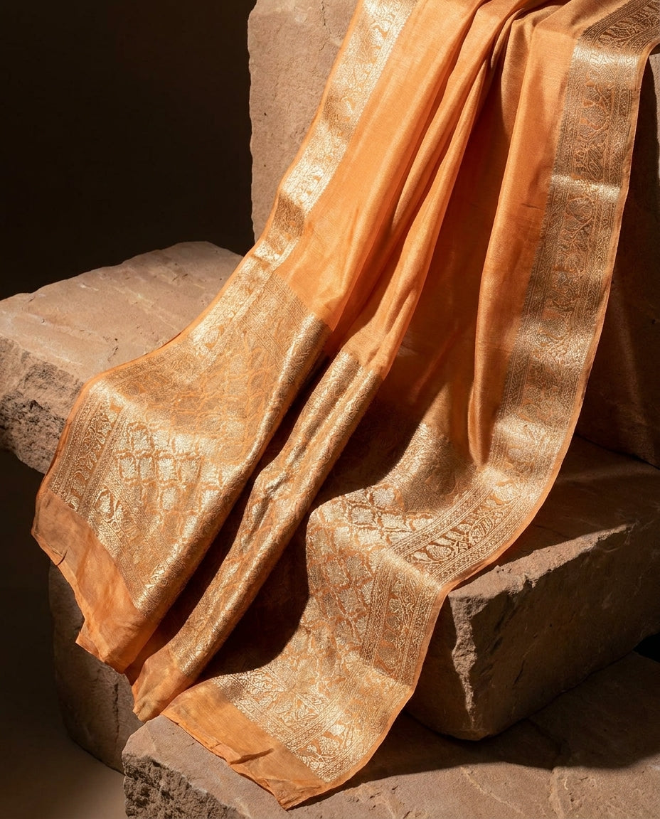 Sarn | Peach Tissue Silk Saree