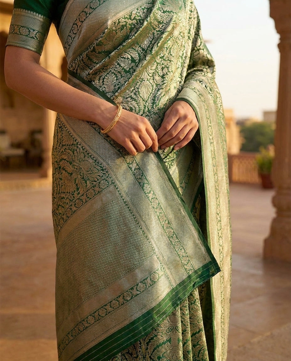 Jashn | Green Pure Katan silk Saree