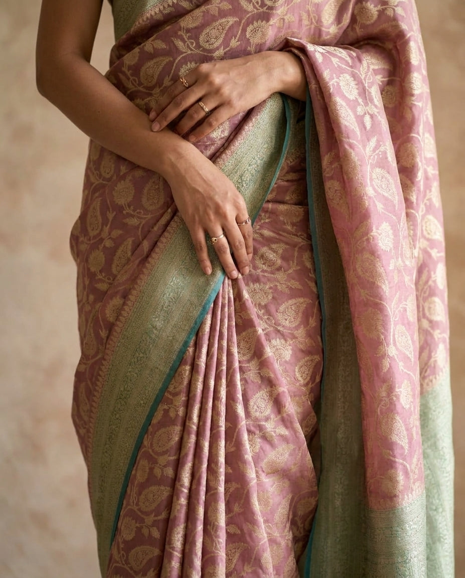 Mehfil | Rose Floral Chanderi Saree