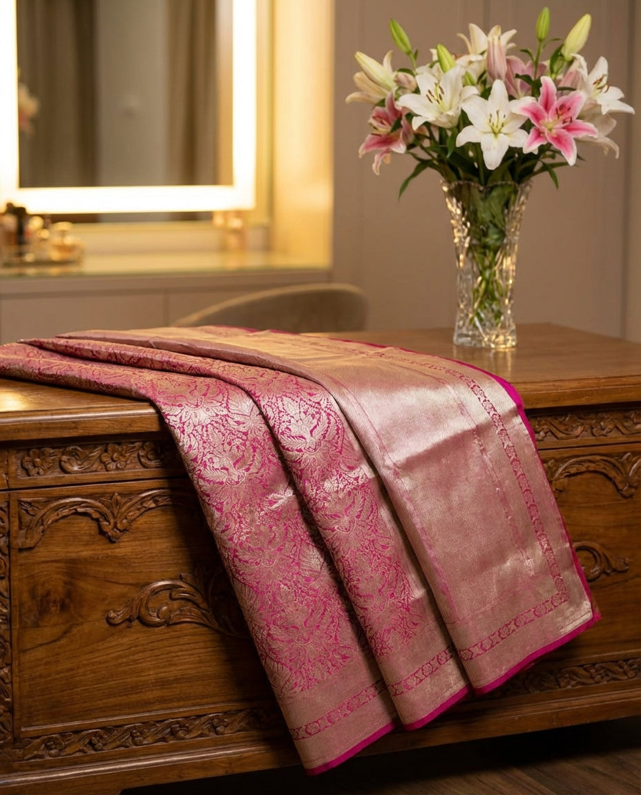 Jashn | Dark Pink Pure Katan silk Saree