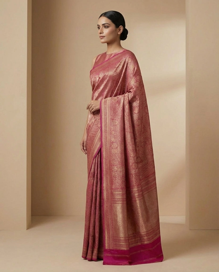 Jashn-e-warq | Wine Chanderi Brocade Saree