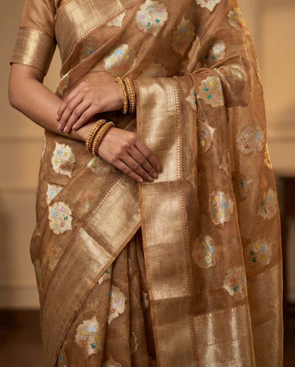 Sonchiraiya | Beige Boota Kota Zari Saree