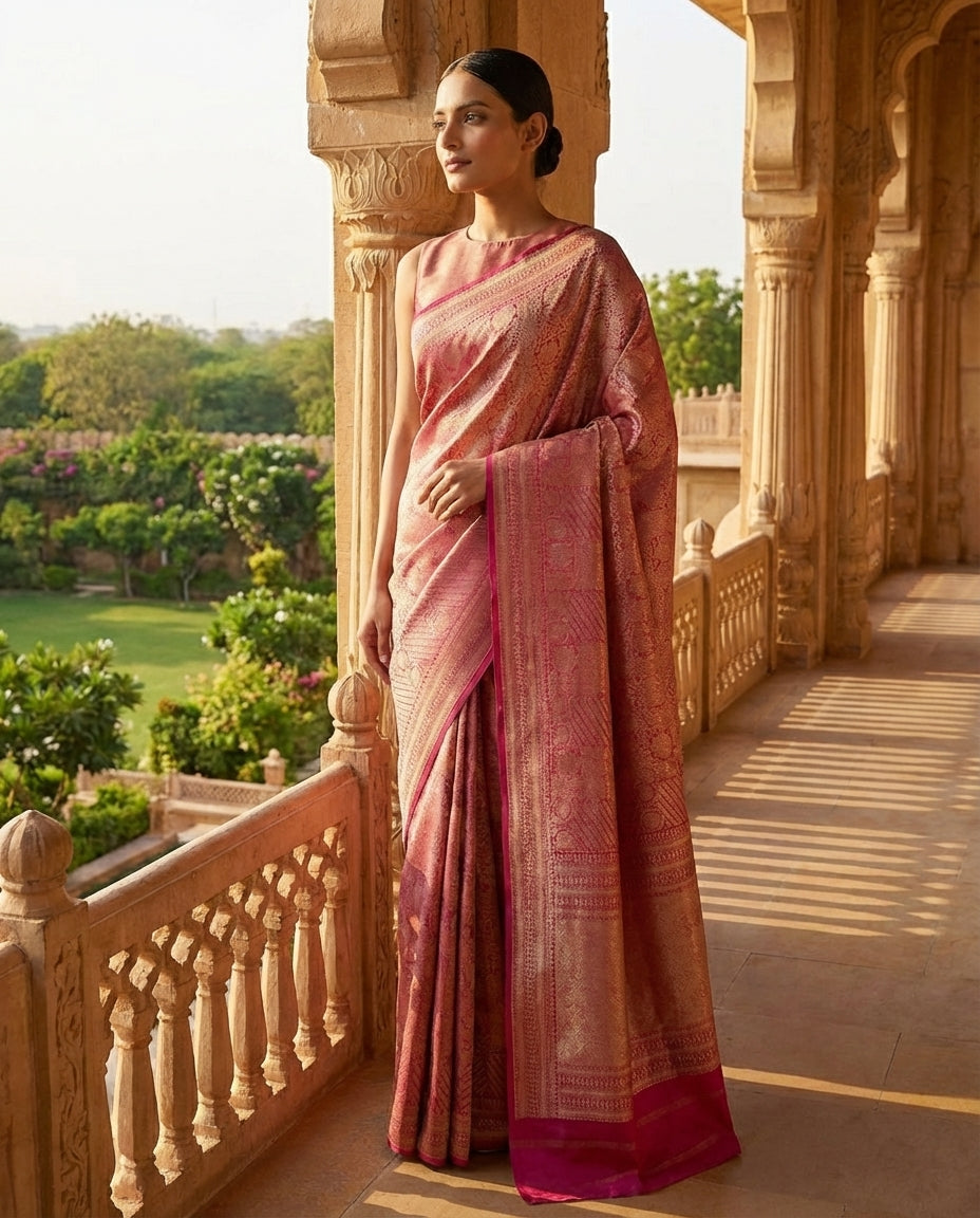 Jashn-e-warq | Wine Chanderi Brocade Saree