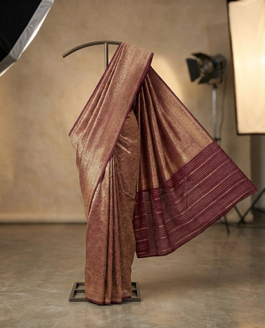 Jashn-e-warq | Wine Chanderi Brocade Saree