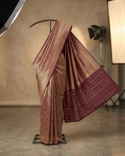 Jashn-e-warq | Wine Chanderi Brocade Saree