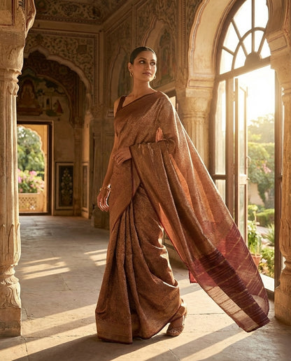 Jashn-e-warq | Wine Chanderi Brocade Saree