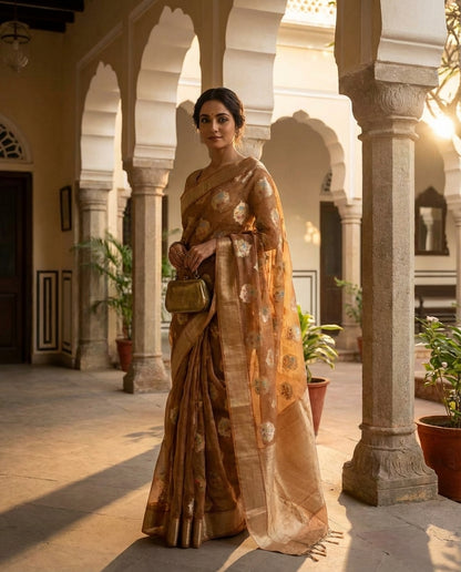 Sonchiraiya | Beige Boota Kota Zari Saree