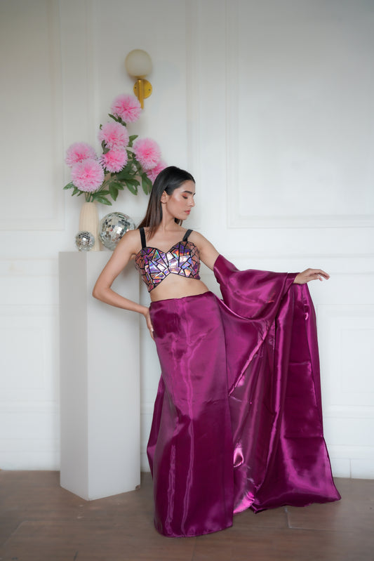 Crystal Rose | Glass Tissue Saree