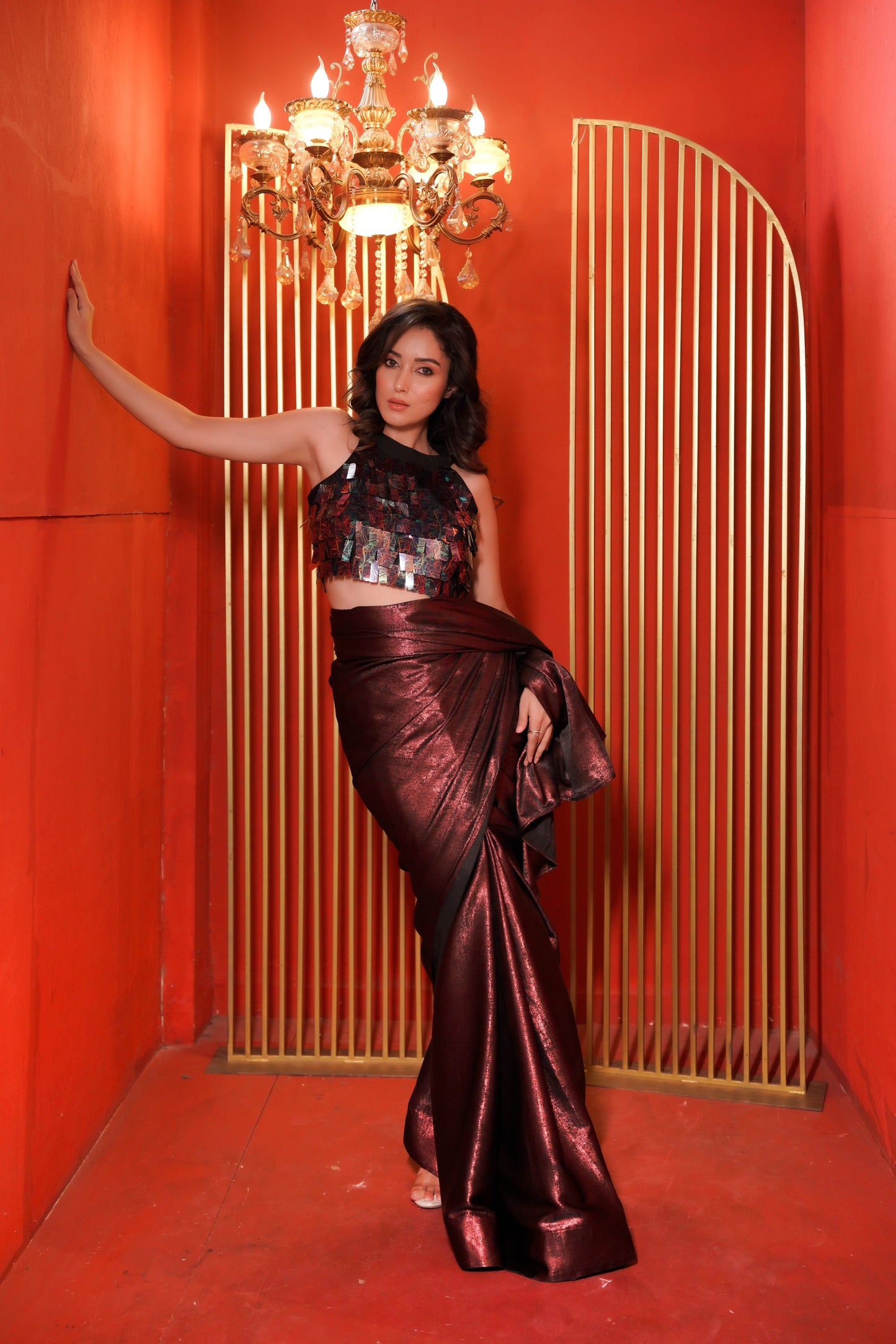 Mulberry Noir | Crepe Georgette Saree