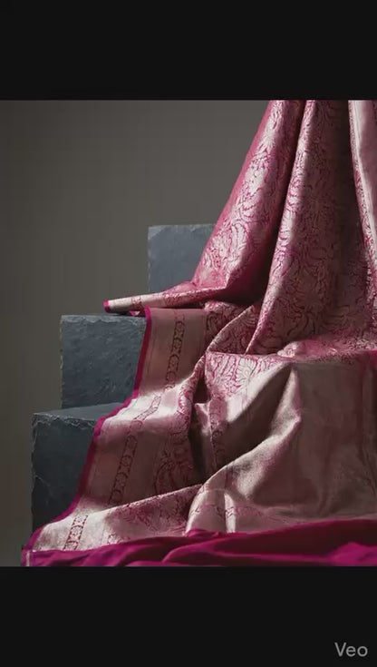 Jashn | Dark Pink Pure Katan silk Saree