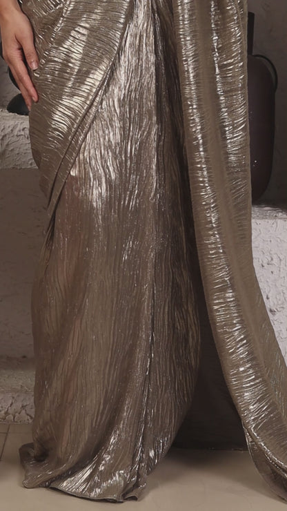 Copper Glam | Crushed Tissue saree